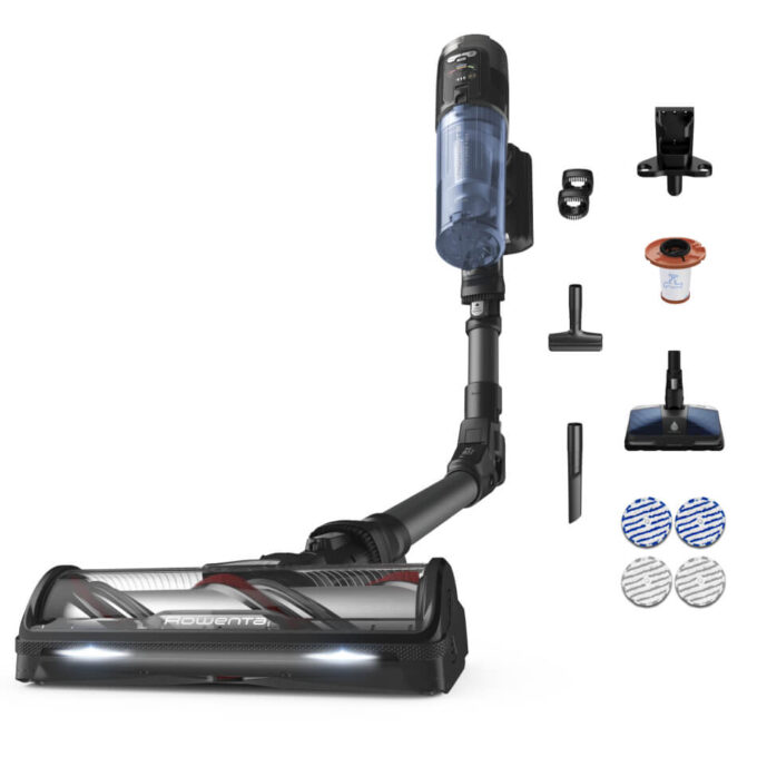 Aspirator vertical Rowenta X-Force Flex 12.60 NEO RH9LC1WO cu mop 380W autonomie 60 min panou de control recipient praf 0.65L albastru & negru
