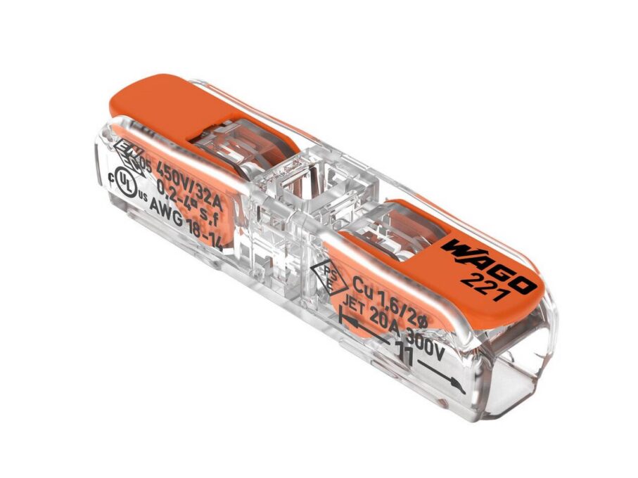 Conector doza cu eliberare rapida WAGO, 2 poli, 0,2-4 mm2, cu maneta, carcasa transparenta, T85, 221-2411 1 Conector doza cu eliberare rapida WAGO, 2 poli, 0,2-4 mm2, cu maneta, carcasa transparenta, T85, 221-2411