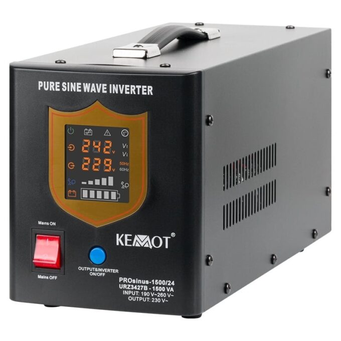 UPS cu cu sinusoida pura Kemot PROsinus 1500VA 24V, 2x prize schuko, functie incarcare baterii, URZ3427B Black
