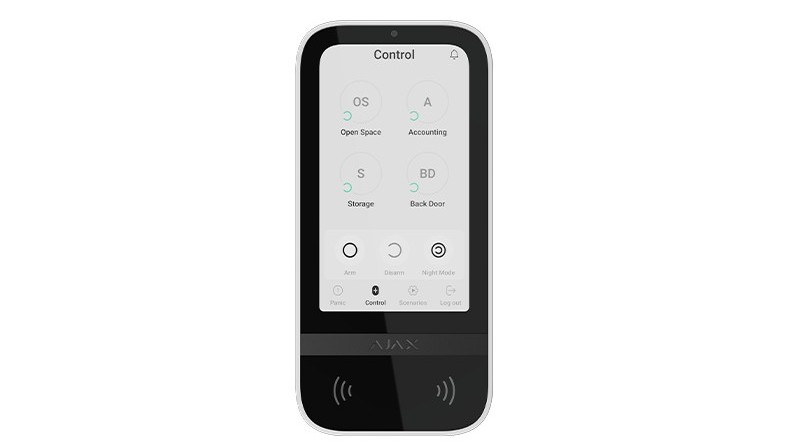 Tastatura wireless cu ecran touch, Mifare, uz interior, 1.7 km bidirectional, 868 MHz, aplicatie, anti-bruiaj, alb, AJAX KEYPAD TOUCH