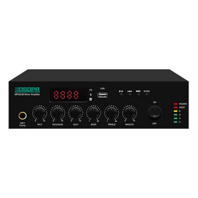 Amplificator sonorizare, 60W, mixer digital, USB FM Bluetooth, 100V 70V 4-16 Ohm, multiple intrari MIC si AUX, MP60UB
