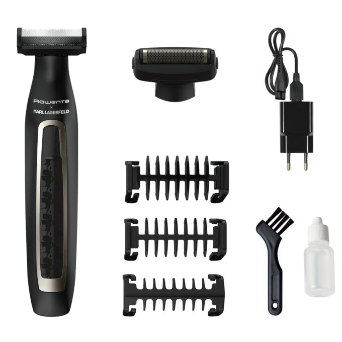 Aparat de tuns  ras si conturat Rowenta X Karl Lagerfeld Forever Sharp TN602LF0  8000 rpm  lame inox  autonomie 120 minute  negru