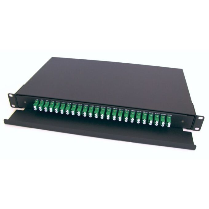 Patch panel pentru fibra optica, 24 adaptori LC/APC duplex, 48 suduri optice, include 4 seturi cu 12 pigtails, PPS-24LAPC-D