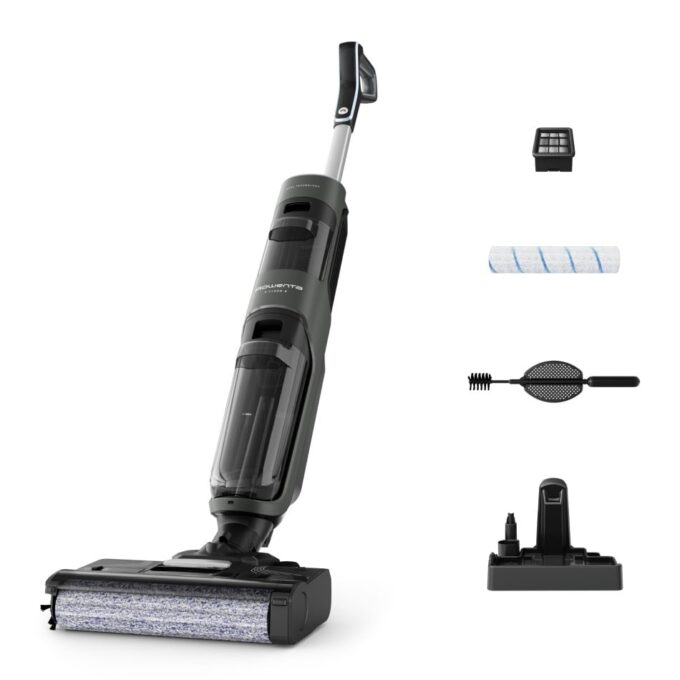 Aspirator cu spalare Rowenta X-Clean 4 GZ5037WO  200W  425 RPM  pana la 50 min autonomie  ecran LED  functie autocuratare  baza de incarcare  nivel sc