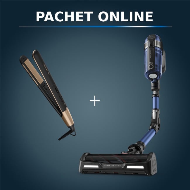 Pachet PROMO Aspirator vertical Rowenta X-Force Flex 12.60 Aqua RH98C0WO si Placa de indreptat parul ROWENTA Express Shine Argan Oil SF4630F0