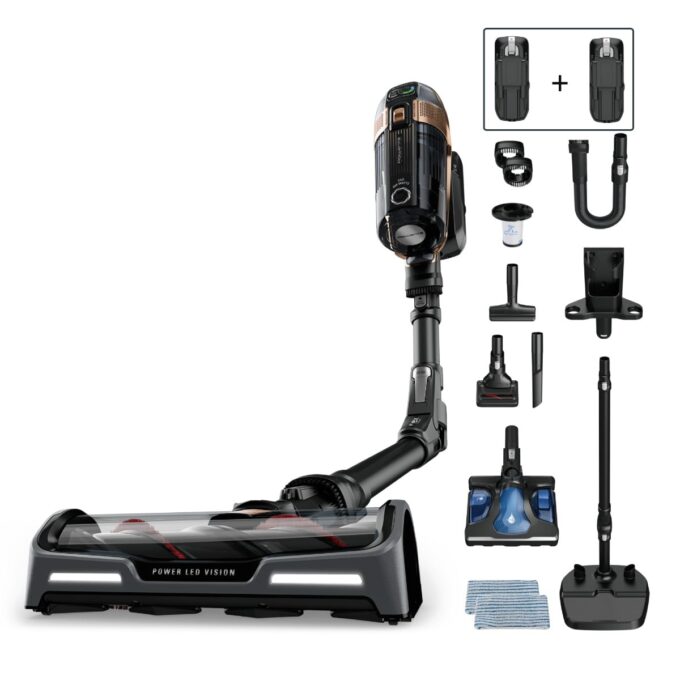 Aspirator vertical Rowenta X-Force Flex 15.60 Aqua RH99G3WO  520W  2 baterii cu autonomie de cate 80 min  tehnologie flex  display control  accesorii