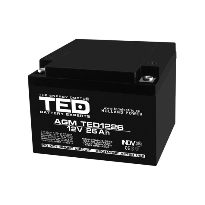 Baterie VRLA AGM TED003638 12V 26Ah 166 x 175 x 126 mm, PL 26 AH 1 Baterie VRLA AGM TED003638 12V 26Ah 166 x 175 x 126 mm, PL 26 AH