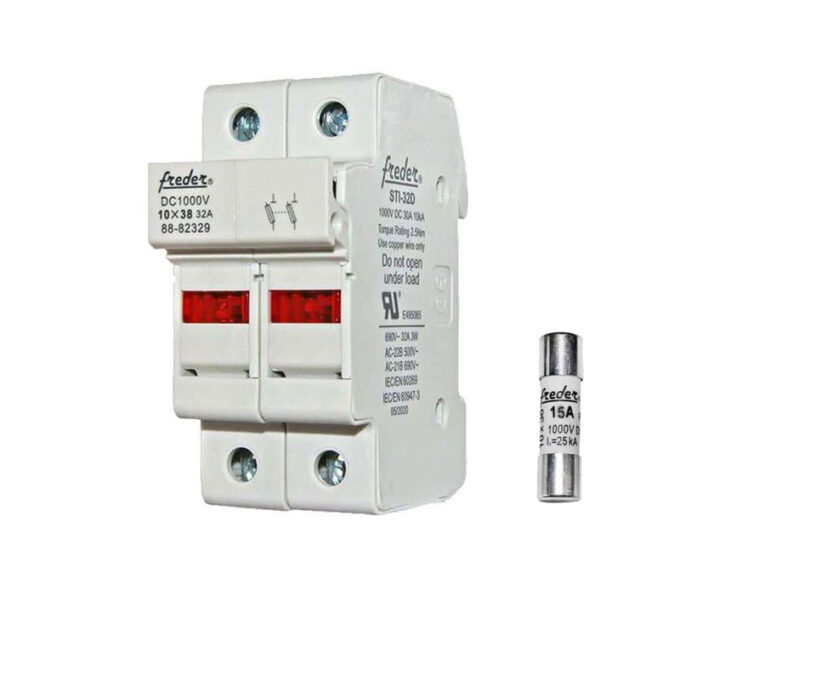 Separator modular 2 poli cu sigurante fuzibile 15A 1000V pentru sistemele fotovoltaice, 2xFUZ15F 1 Separator modular 2 poli cu sigurante fuzibile 15A 1000V pentru sistemele fotovoltaice, 2xFUZ15F