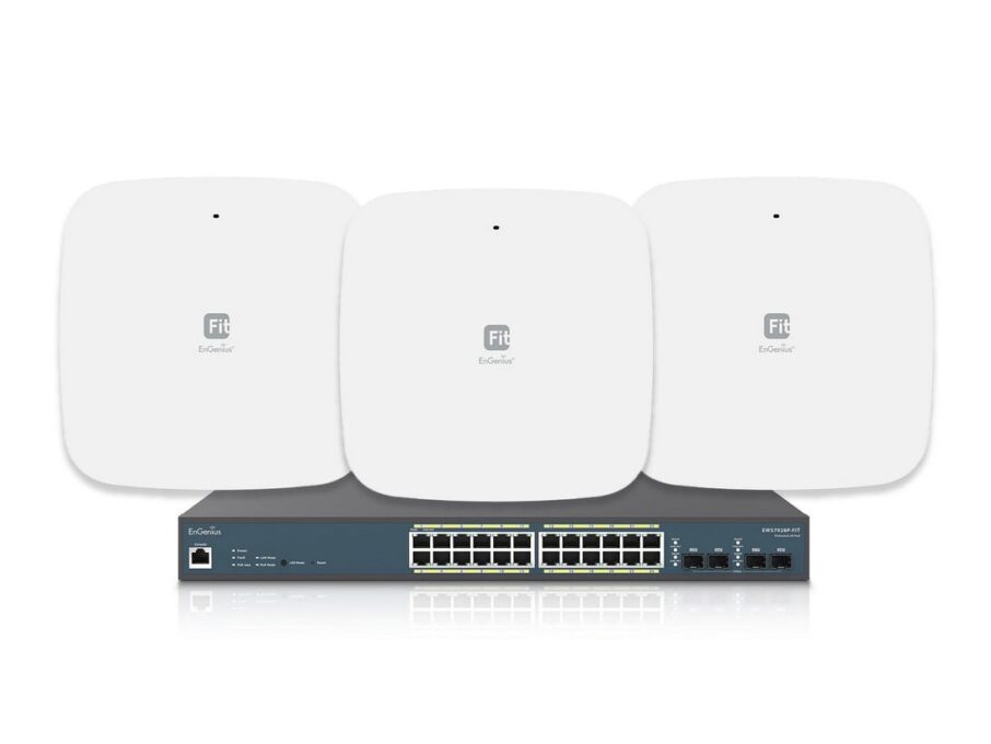 Kit switch 24 porturi GB PoE, 4 porturi SFP, 240W, 56Gbps cu management si access point Dual Band Wi-Fi 6, EnGenius BundleEliteSMB