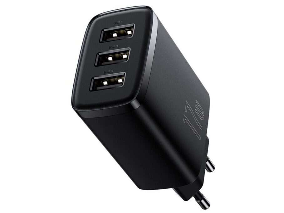 Incarcator Baseus Compact, 3 porturi USB Type-A, 17W, tensiune 100-240V, negru, CCXJ020101 1 Incarcator Baseus Compact, 3 porturi USB Type-A, 17W, tensiune 100-240V, negru, CCXJ020101