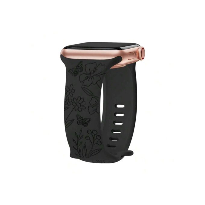 Curea Ceas Apple Watch Flower Silicon Black