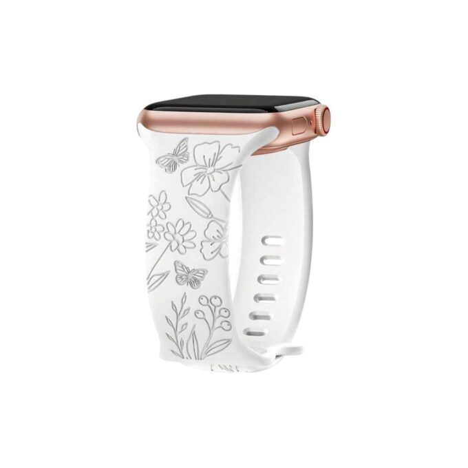 Curea Ceas Apple Watch Flower Silicon White