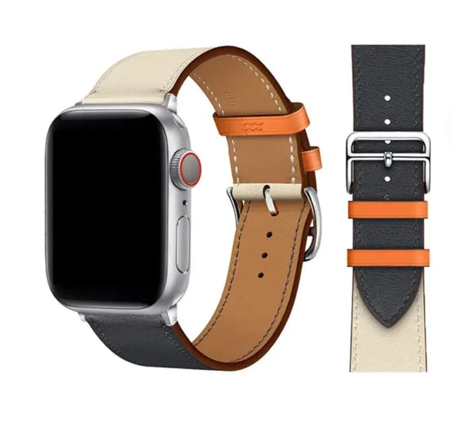 Curea Ceas Apple Watch Leather Navy Cream   (Piele Cream/Navy)