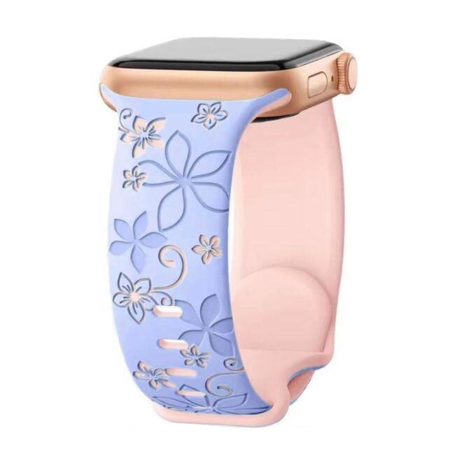 Curea Ceas Apple Watch Silicon Flower Blue/Pink