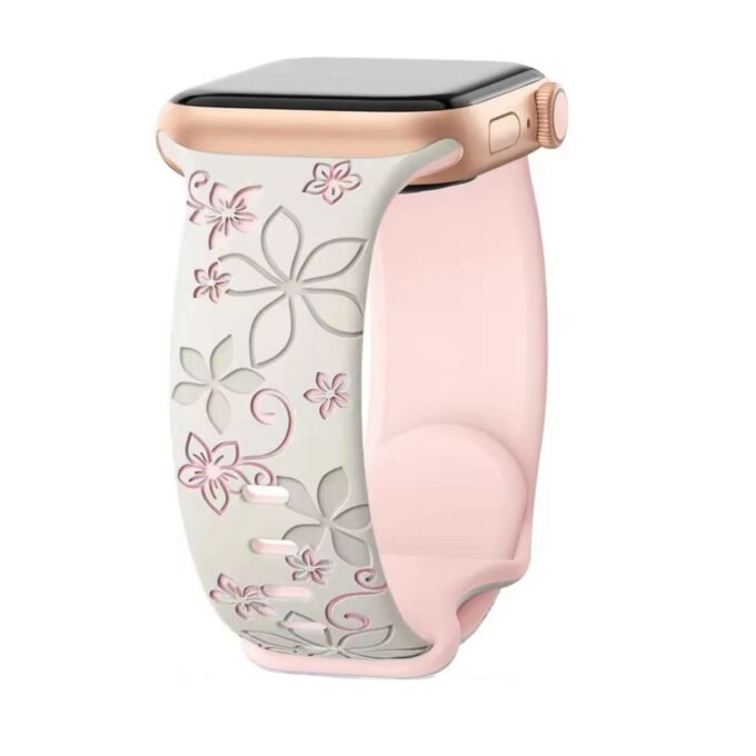 Curea Ceas Apple Watch Silicon Flower Cream/Pink