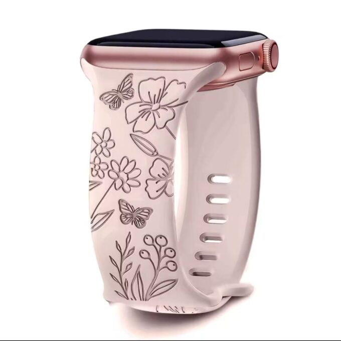 Curea Ceas Apple Watch Silicon Flower Pink Sand