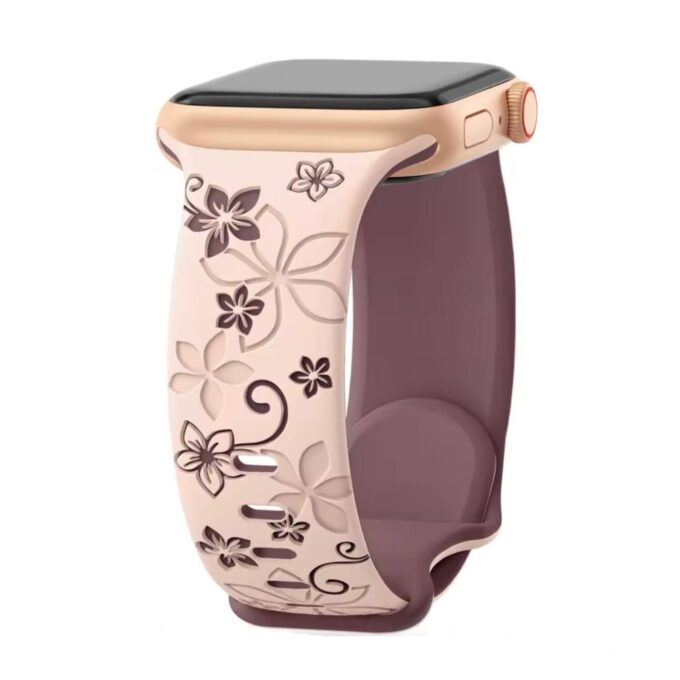 Curea Ceas Apple Watch Silicon Flowers Pink/Violet
