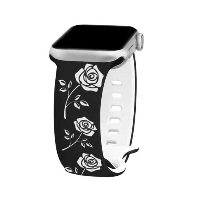 Curea Ceas Apple Watch Silicon Rose Engraved Black/White