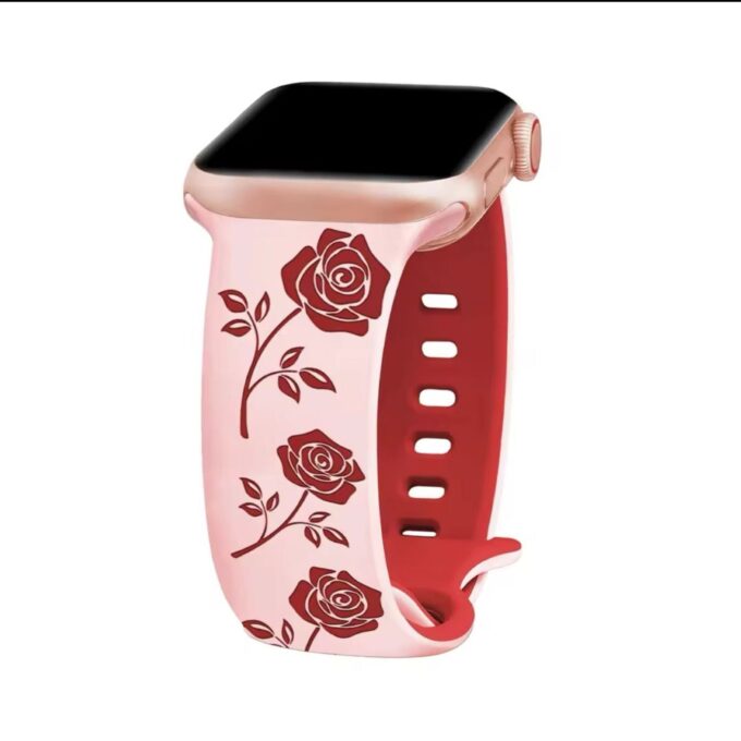 Curea Ceas Apple Watch Silicon Rose Engraved Pink-Red