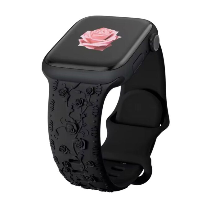 Curea Ceas Apple Watch Silicon Floral Black