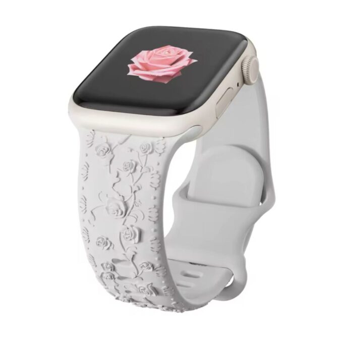 Curea Ceas Apple Watch Silicon Floral White