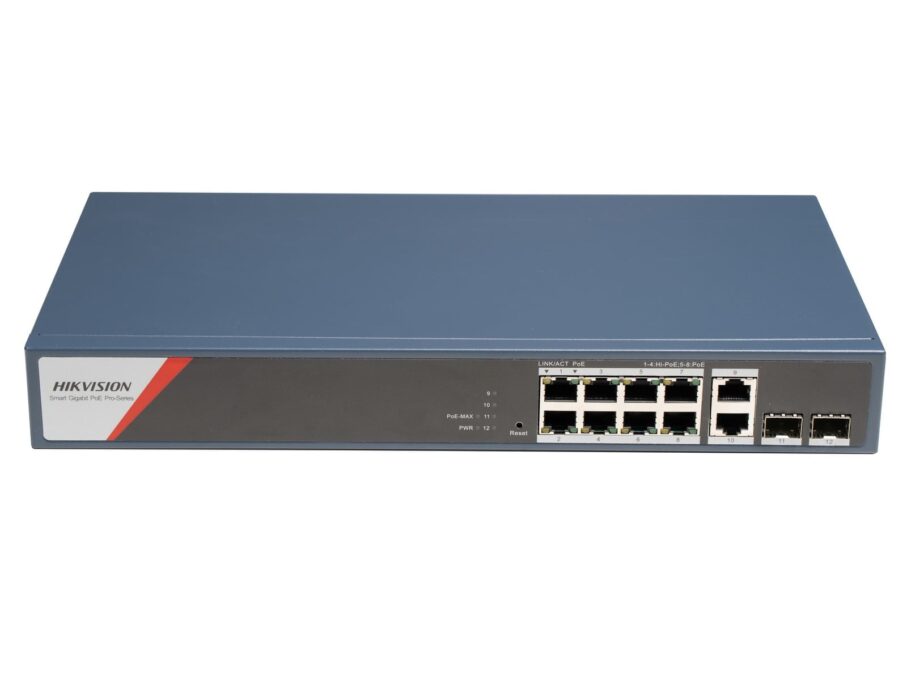 Switch PoE 8 porturi Gigabit Hikvison DS-3E1512HP-SI-8P2T2F, cu management, 2x GB RJ45, 2x GB SFP, putere PoE 130W, Watchdog