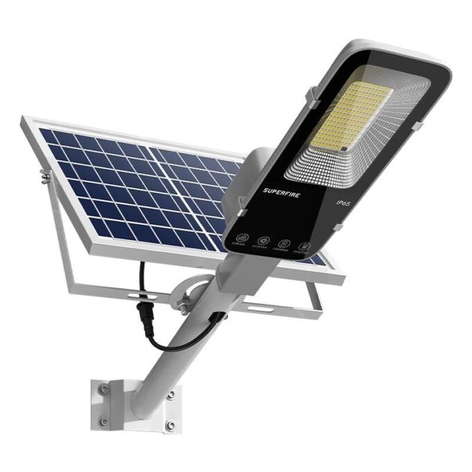 Lampa LED iluminat stradal 486W cu panou solar si acumulator, 1400 lm, telecomanda, Superfire FF5-D