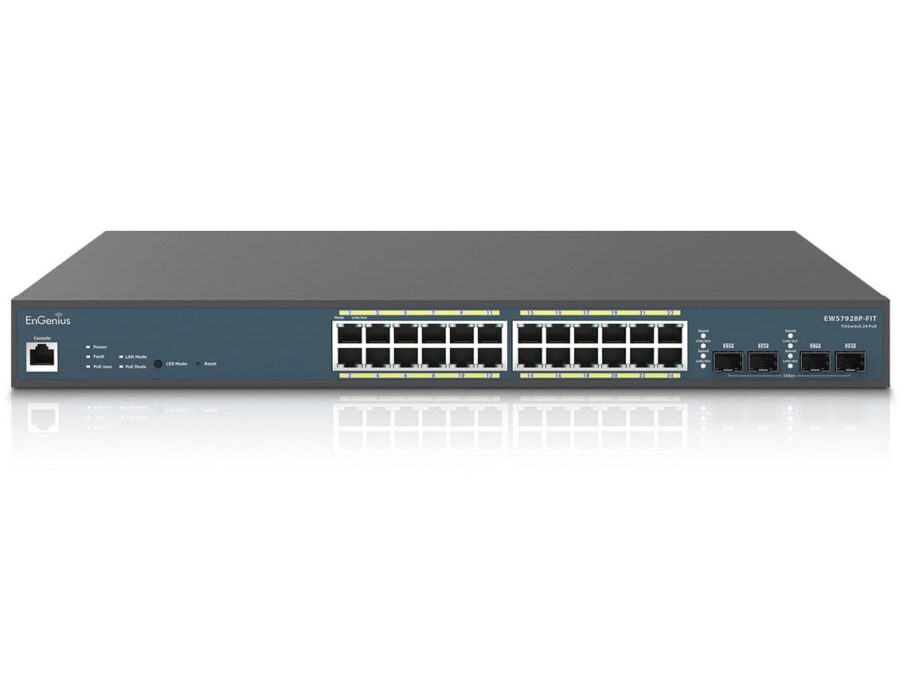 Switch EnGenius EWS7928P-Fit, 24 porturi Gigabit POE, 4 porturi SFP, putere 240W, 56Gbps, cu management, montare in rack 19 inch 1U 1 Switch EnGenius EWS7928P-Fit, 24 porturi Gigabit POE, 4 porturi SFP, putere 240W, 56Gbps, cu management, montare in rack 19 inch 1U