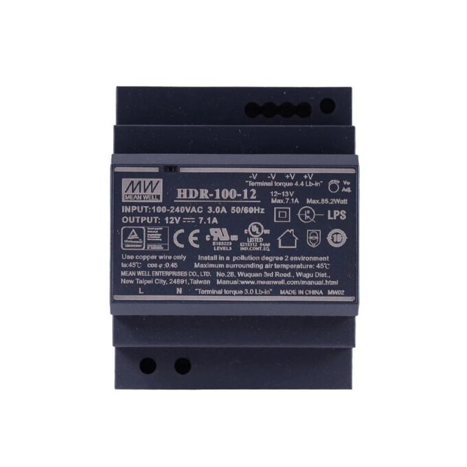 Sursa de alimentare pe sina DIN, 12V DC, 7.1A, HDR-100-12 Mean Well 1 Sursa de alimentare pe sina DIN, 12V DC, 7.1A, HDR-100-12 Mean Well
