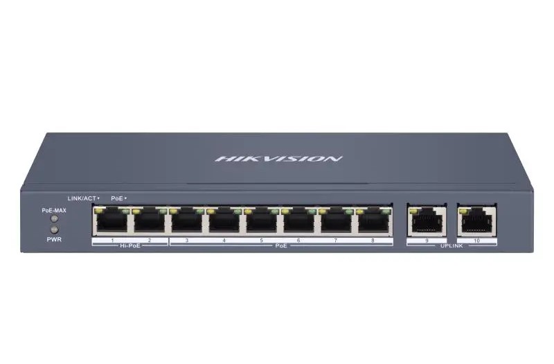 Switch 8 porturi PoE 10/100 Mbps + 2 porturi RJ45, Smart Manger, Hi-PoE, Carcasa metal, IP40, Hikvision DS-3E1310HP-EI 1 Switch 8 porturi PoE 10/100 Mbps + 2 porturi RJ45, Smart Manger, Hi-PoE, Carcasa metal, IP40, Hikvision DS-3E1310HP-EI