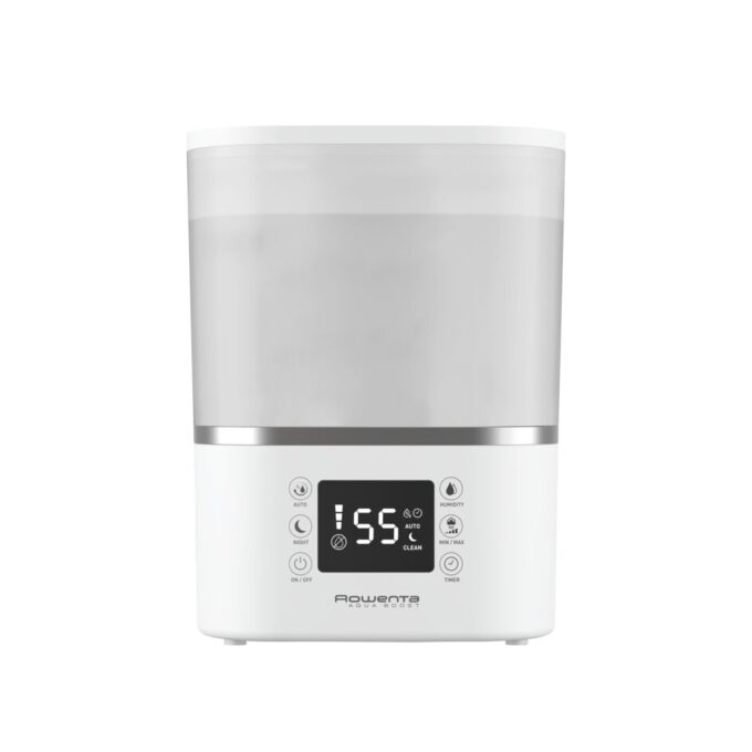 Umidificator Rowenta Aqua Boost HU4020F0 acoperire 50 m2 flux de aer de 380 ml/h rezervor 2.5L ecran LED timer Alb/argintiu