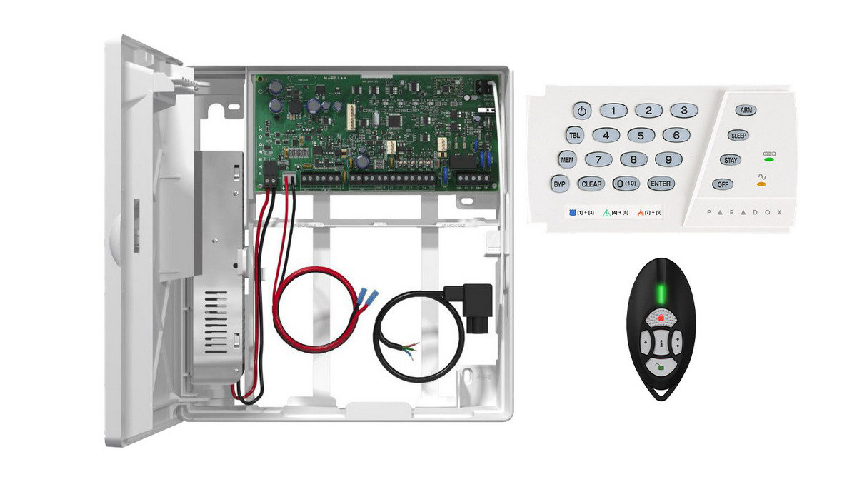 Centrala alarma Pradox Magellan MG5075 cu telecomanda REM2 si tastatura K636, MG5075+REM2+K636