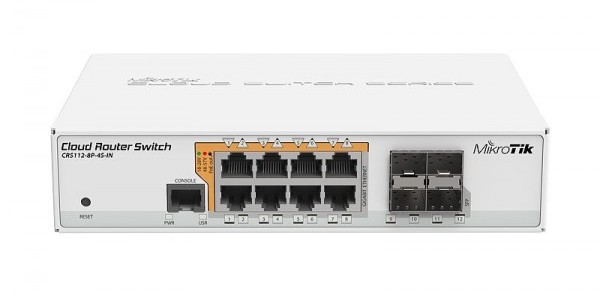Switch cu 8 porturi Gigabit PoE+, 4xSFP, 802.3af/at, MikroTik CRS112-8P-4S-IN 1 Switch cu 8 porturi Gigabit PoE+, 4xSFP, 802.3af/at, MikroTik CRS112-8P-4S-IN
