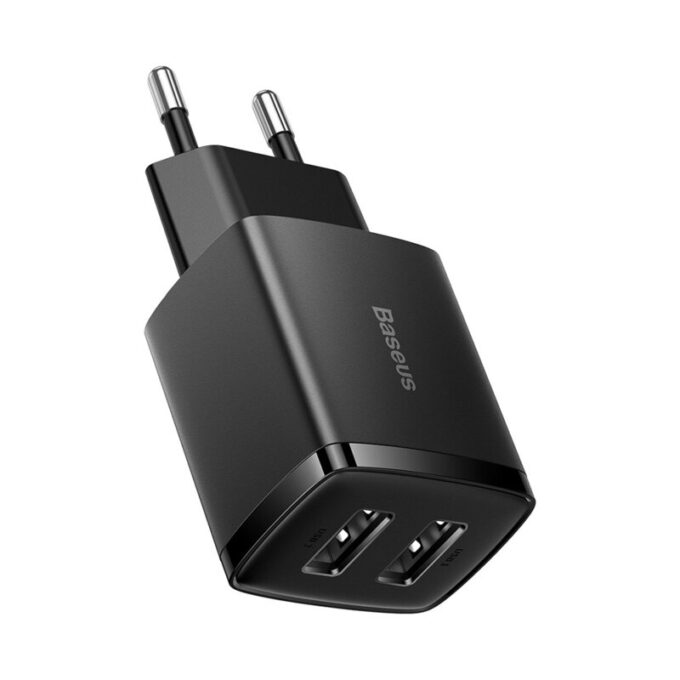 Incarcator retea Baseus compact CCXJ010201, 10.5W, 2x USB-A 5V/2.1A, negru 1 Incarcator retea Baseus compact CCXJ010201, 10.5W, 2x USB-A 5V/2.1A, negru