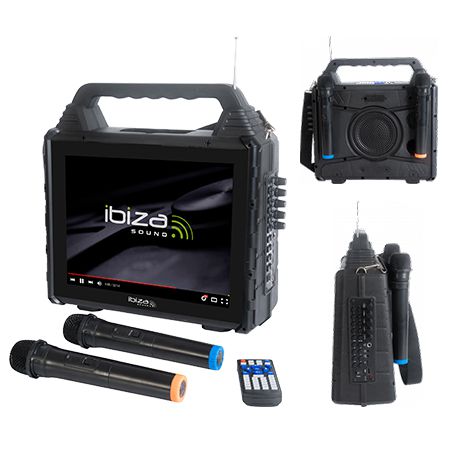 Set complet pentru Karaoke portabil, monitor de 14 inch, Boxa si 2 Microfoane, Bluetooth, USB, FM, Acumulator, 150W, Ibiza Sound KARAVISION 1 Set complet pentru Karaoke portabil, monitor de 14 inch, Boxa si 2 Microfoane, Bluetooth, USB, FM, Acumulator, 150W, Ibiza Sound KARAVISION