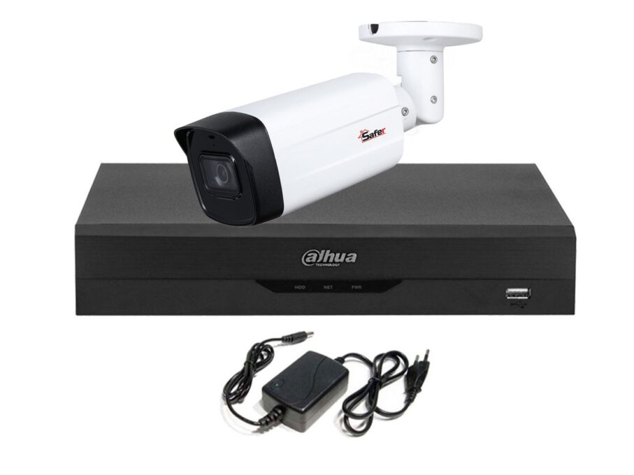 Sistem supraveghere 1 camera exterior 2 MP, IR 80m, DVR 4 canale, Audio, Dahua, KIT1EXTFHD20