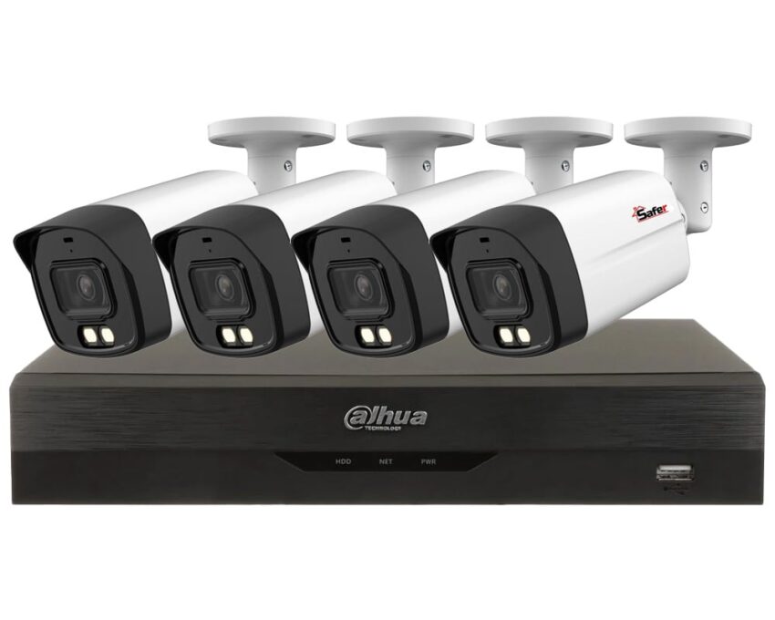 Sistem supraveghere 4 camere exterior 5MP Iluminare duala LED si IR 40m, Audio, DVR cu functii AI, Dahua KIT4CAM2KDH