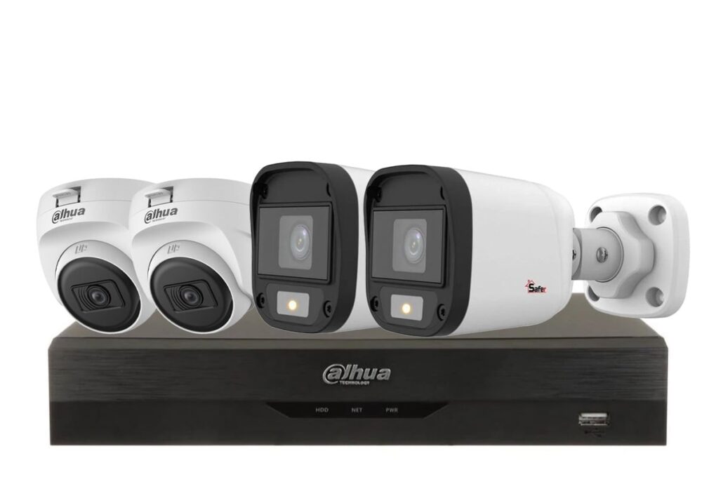 Sistem supraveghere 4 camere mixt, rezolutie 2MP/5MP, IR 20/25m, LED Alb 20m, DVR Dahua 4 canale, KIT4MIXT20DAH