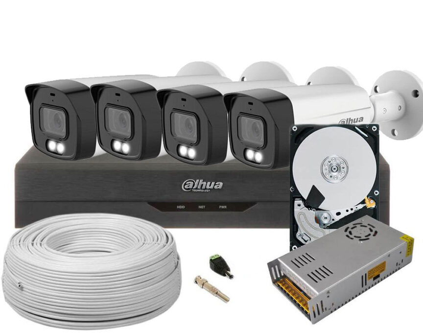 Kit camere supraveghere exterior profesionale, 4 camere, 5MP, Smart Dual Illuminators 40m, Microfon, 3.6mm, SAF-4X5MLEDACC-2TB