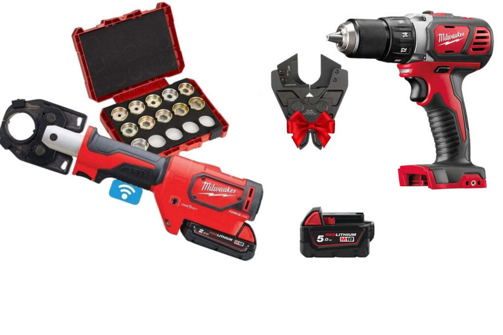 Presa hidraulica M18 Milwaukee, cu masina de gaurit + falca de taiere CADOU cu acumulator, incarcator, set bacuri sertizare, FORCE LOGIC, 4933451191-PROMO 1 Presa hidraulica M18 Milwaukee, cu masina de gaurit + falca de taiere CADOU cu acumulator, incarcator, set bacuri sertizare, FORCE LOGIC, 4933451191-PROMO