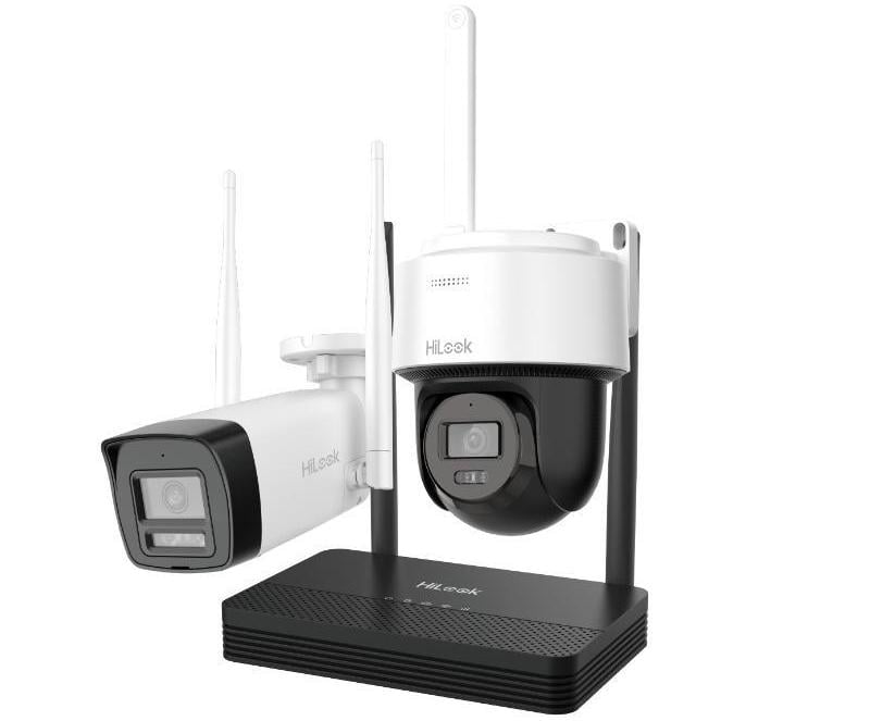 Kit supraveghere IP wireless HiLook EasyLink wire free IKS-2044BPH-PH/W, 1 camera dome, 1 camera bullet, 4MP, Audio, NVS