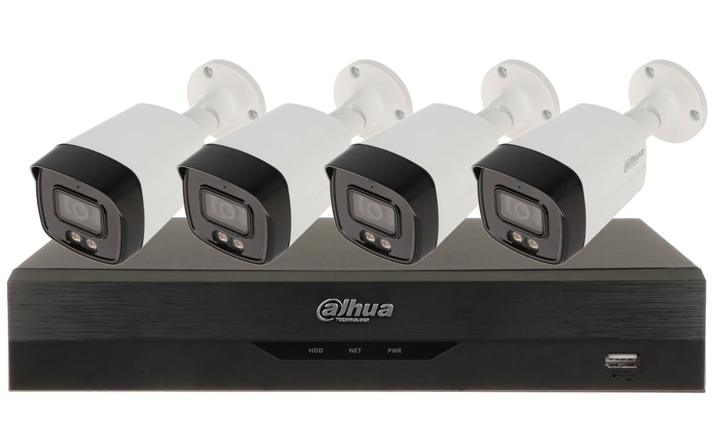Sistem supraveghere 4 camere exterior Full Color 5MP + DVR cu AI, Dahua, DAH-4X5MLED