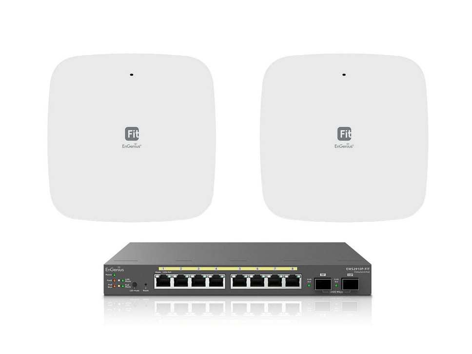 Kit Starter pentru retea, Switch cu 8 Porturi Gigabit + 2 AP-uri Wi-Fi 6, EnGenius KitFITOfficeBasic
