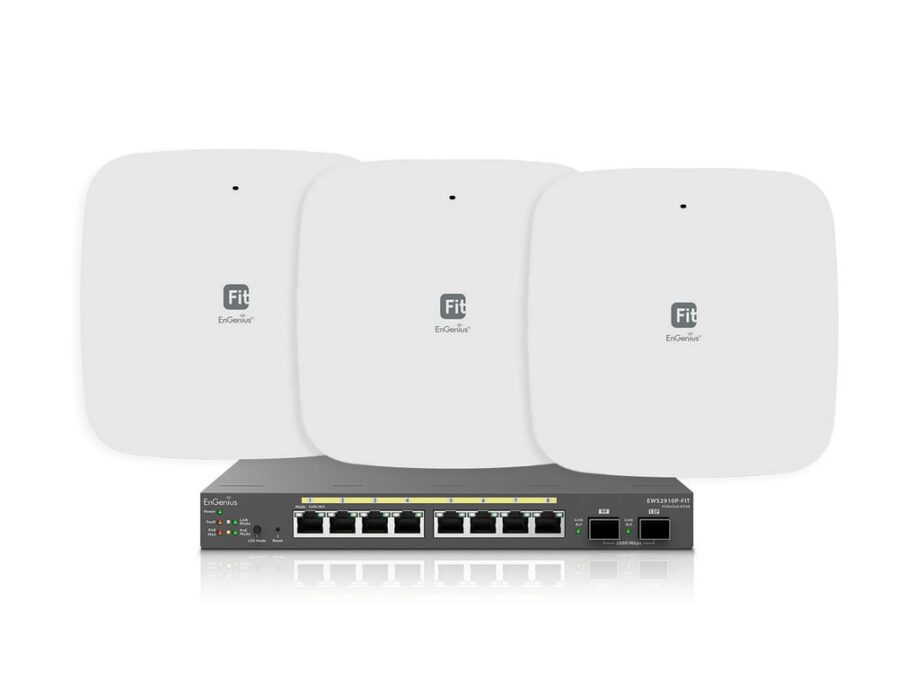 Kit 1x switch PoE 55W si 3x access point Dual Band, Wi-Fi 6, cu management, EnGenius KitFITOfficePower