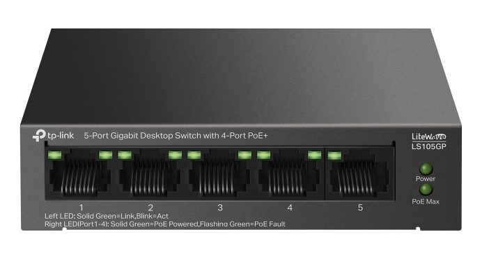 Switch cu 5 porturi, 4x PoE, Gigabit, Tp-Link LS105GP, Buget PoE 65W, pana la 250m 1 Switch cu 5 porturi, 4x PoE, Gigabit, Tp-Link LS105GP, Buget PoE 65W, pana la 250m