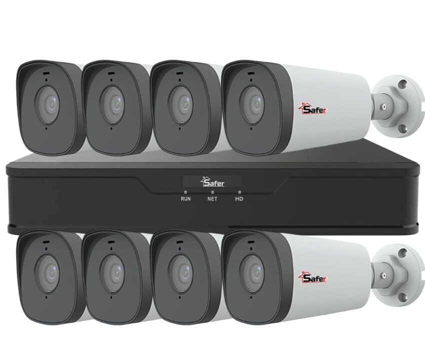 Sistem de supraveghere exterior, 8 camere de 5MP cu alimentare PoE, IR 80m, 4mm, microfon, Safer KITSAF8FHDE