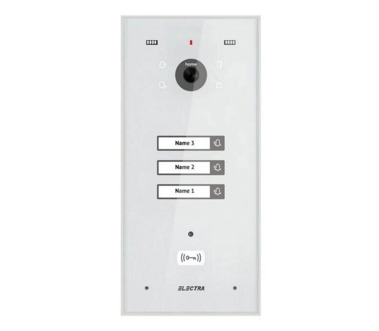 Post exterior videointerfon, 3 familii, montaj incastrat, 4 fire, culoare alba, cititor RFID, Electra VPH.03F03.ELWTL