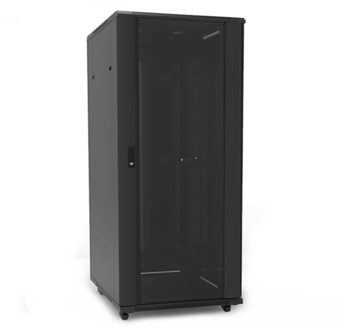 Rack 27U, 19 inch, negru 600X 800mm, montaj pe podea, roti si sistem de ventilare, SAFER RACK27U6080 1 Rack 27U, 19 inch, negru 600X 800mm, montaj pe podea, roti si sistem de ventilare, SAFER RACK27U6080