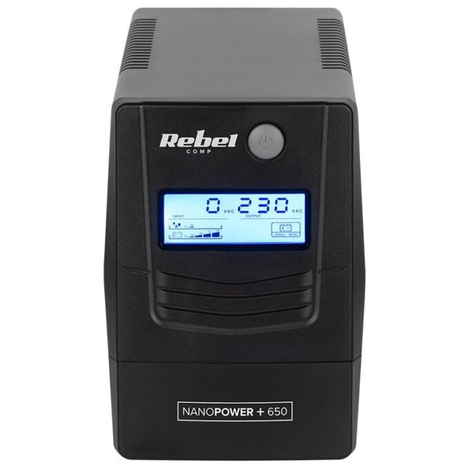 UPS NANOPOWER 650VA, 360W, 2 prize, Ecran LCD, Porturi USB si RJ45, Rebel RB-4023