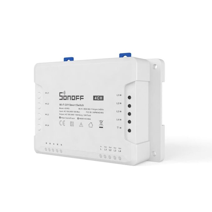 Releu Wireless, 4 canale, 10A, 250V, ABS ignifug, control vocal cu Google si Alexa, SONOFF 4CHR3